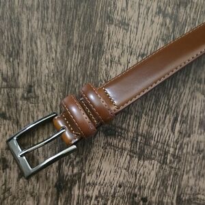 MIO MARINO Men's Brown Leather Belt 42"‎ Silver Buckle